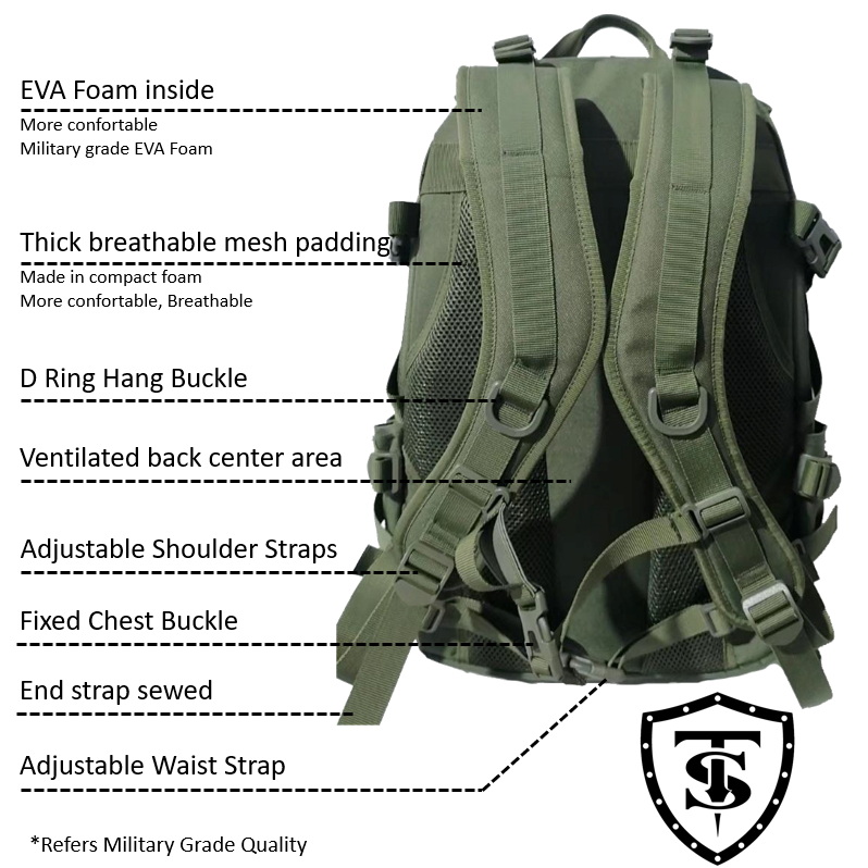 Mochila Militar Táctica RUSH ASSAULT 30L Cordura 600D Color NEGRO - Imagen 9