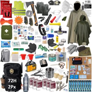 MOCHILA DE SUPERVIVENCIA 72H CON RADIO EMERGENCIAS - MOCHILA PARA EMERGENCIAS KIT para 72 horas (2 personas) 168 piezas