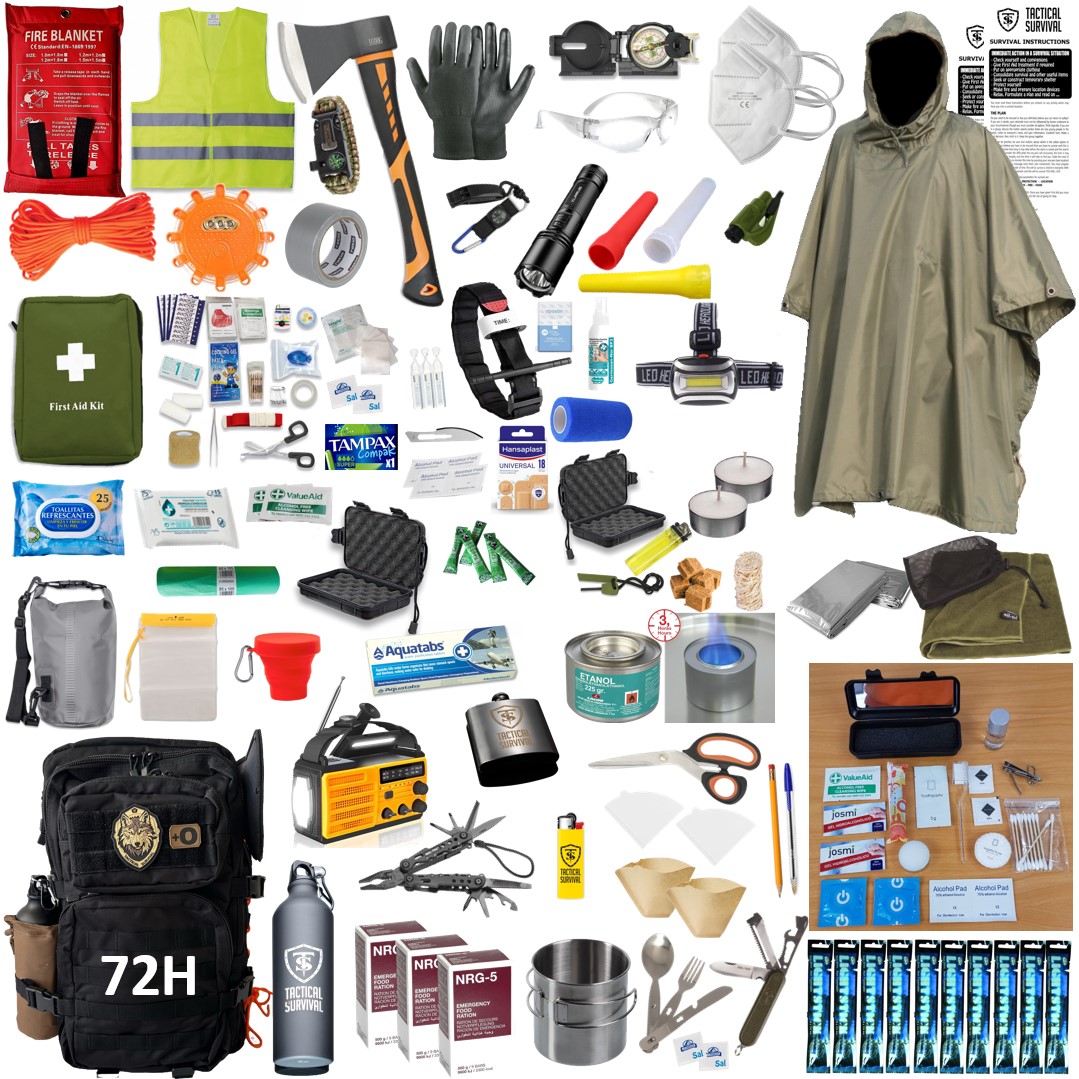 mochila de supervivencia 72h Europa completa con radio de emergencias